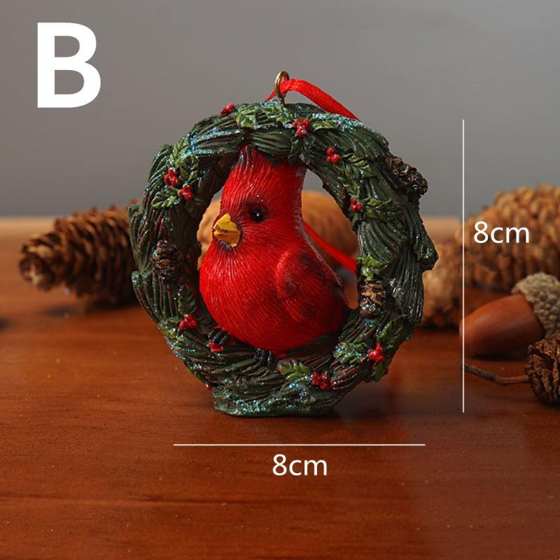 Christmas Decorations Cute Cartoon Animals In Wreath Elk Bear Christmas Tree Pendant Resin Crafts Background Wall Hanging