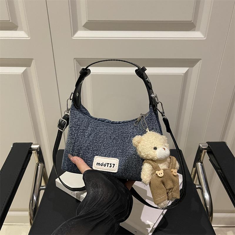 

Niche design denim shoulder bag women s new exquisite fashion dumpling bag versatile casual messenger bag Without pendant чёрный