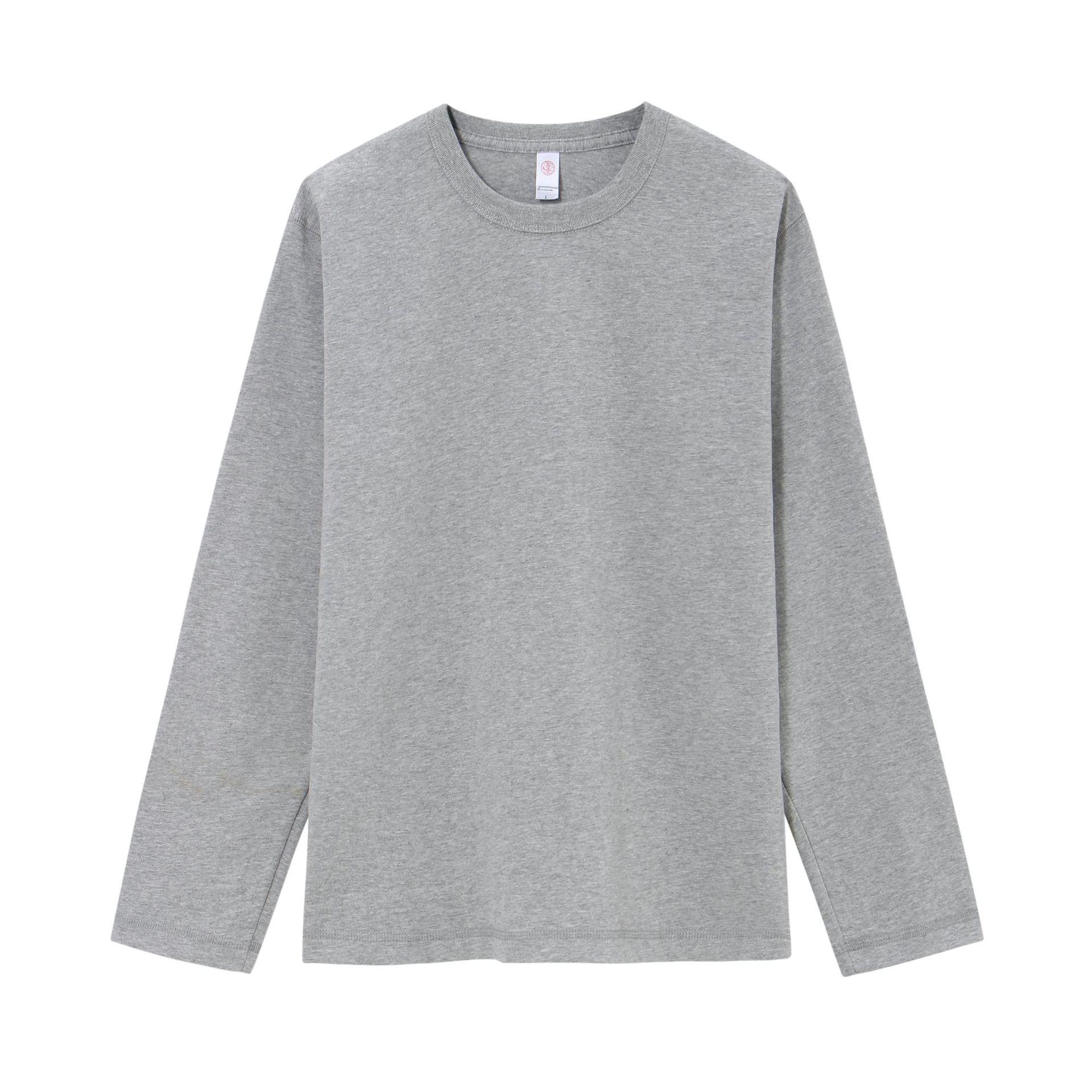 

Combed Compactall Cotton Heavy Round Neck Solid Color Long Sleeve Men s T-Shirt Loose Bottomed Shirt Men s 4XL сірий