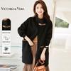 VICTORIA&VERA Women's Loose Wool Coat with Contrast Leather Buckle