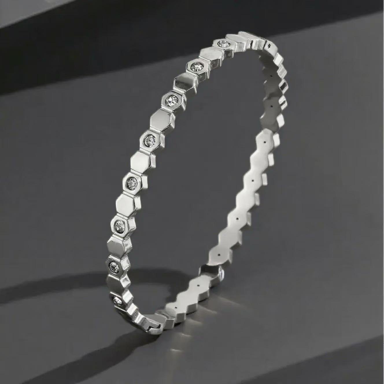 Stainless Steel Couple Bracelet with Rose Gold Buckle and Diamond Inlay