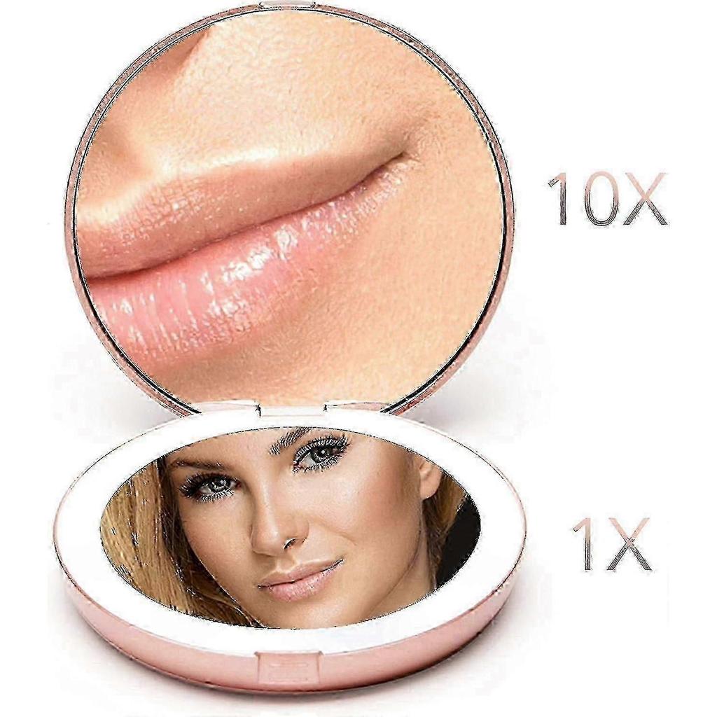 Specchio per Trucco da Viaggio Fancii con Luce LED, Ingrandimento 1x/10x - LED Luce Diurna, Compatto, Portatile, Specchio Pieghevole Illuminato Oro Rosa SZRH A-W