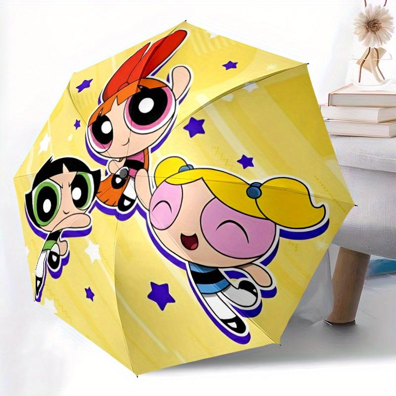 1 st Powerpuff Girls Automatische Leuke Paraplu - Opvouwbaar met 8 IJzeren Spaken, Draagbaar voor Buiten, Cadeau, Buitenparaplu, Speels Accessoire128