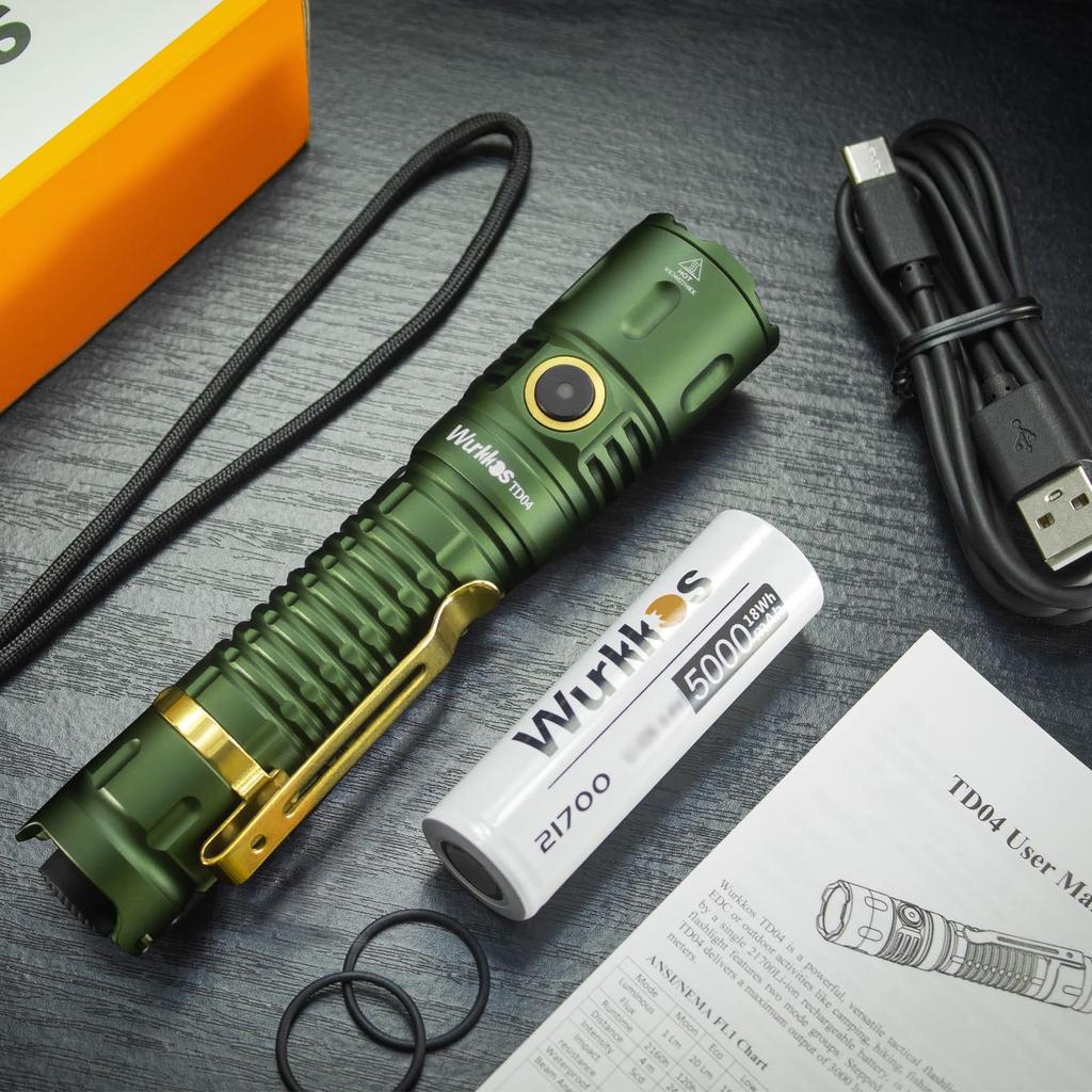 Wurkkos TD04 Tactical Powerful 3000 Up to 295m Beam EDC Disaster Power Outage Emergency Search and Work High IP68 Waterproof Flashlight, Lumens,