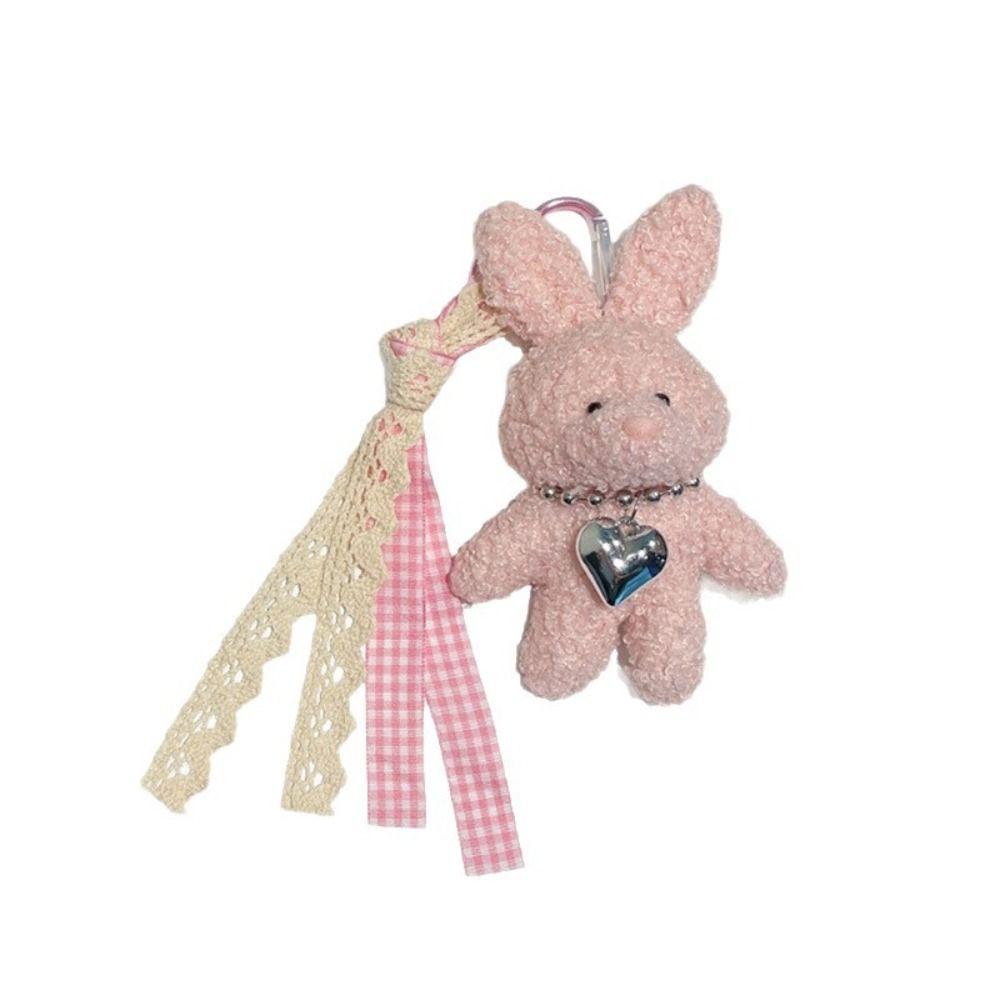 Silver Heart Plush Bag Pendant Bow Ribbon Rabbit Plush Doll Rabbit Doll Charm Bag Decoration