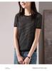 Round Neck Short-Sleeved Thin Striped Knitted Sweater for Women