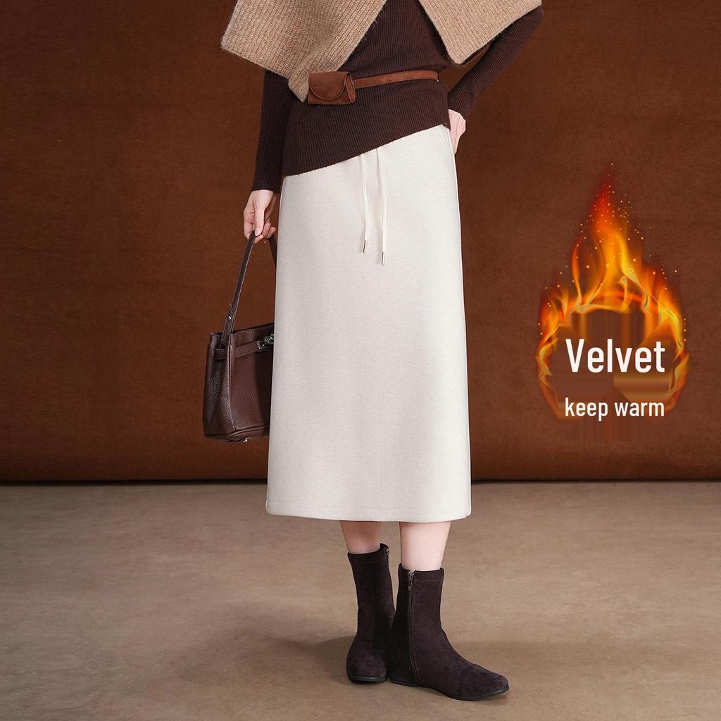 Jupe Midi Amincissante Taille Haute Doublée de Polaire - Style Hiver 2025