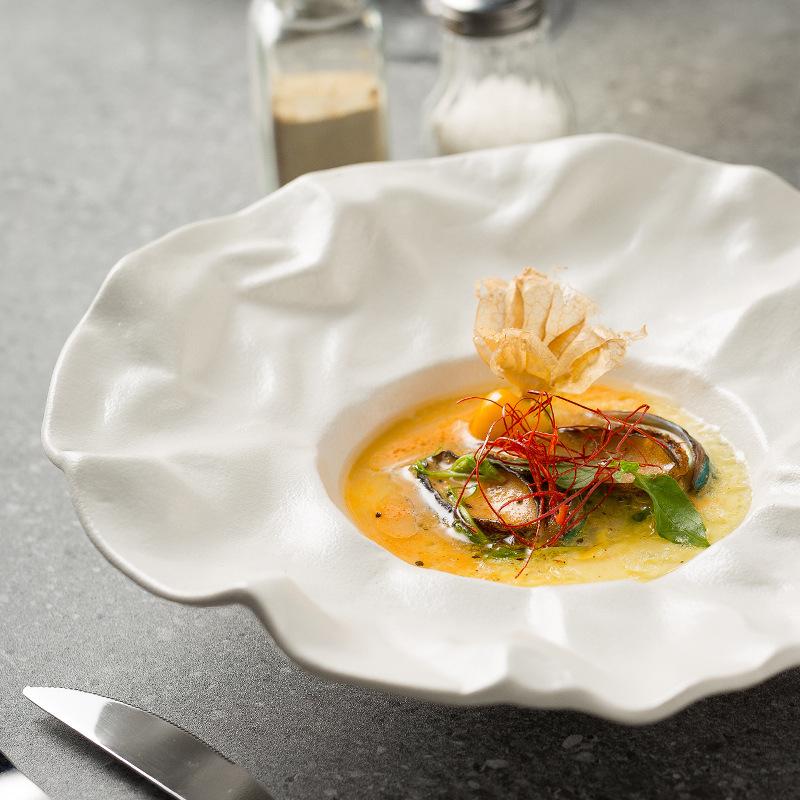 Ceramics Dinner Plate Matte Soup Basins Creative Household Tableware Irregular Shaped Salad Bowl Snacks Dessert Cake Plate