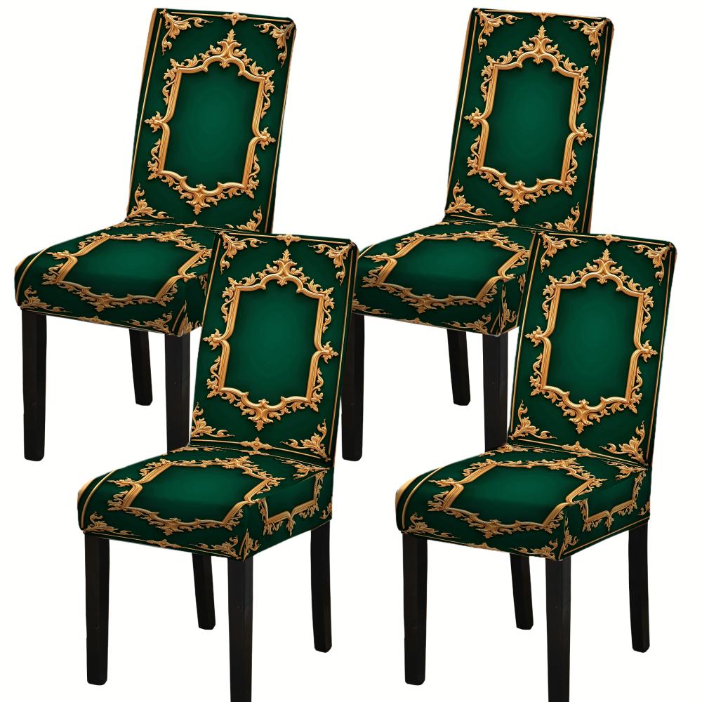 4-6 Stuks Groene Fluwelen Elastische Stoelhoezen Met Gouden Borduurwerk Stretch Eetkamer Stoelbeschermers Voor Huisdecoratie black