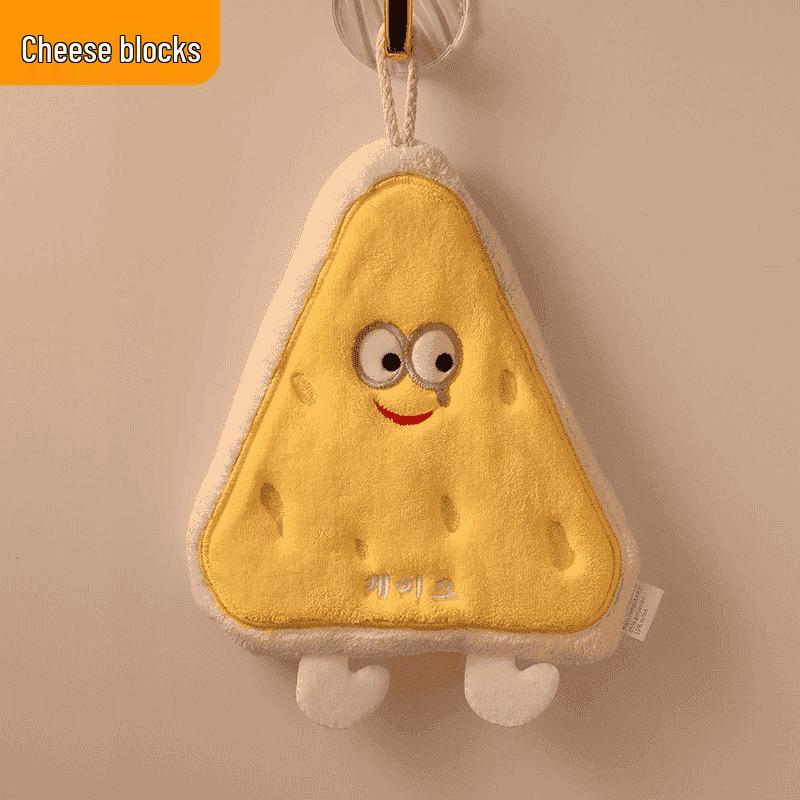 Coral Fleece Cartoon Cheese Hand Towel - Water Absorbent & Thick for Bathroom or Kitchen