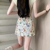 Elegant Floral Retro Short Skirt Women Spring Summer High Waisted Create Slim Effect A-line