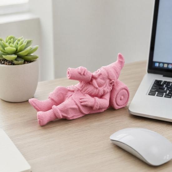 3D Printed Drunken Gnome Figurine, Lying Drinking Dwarf Statue, Matte Pink Decor Ornament with Clear Texture, Stable Base for Garden Flower Pot Desk