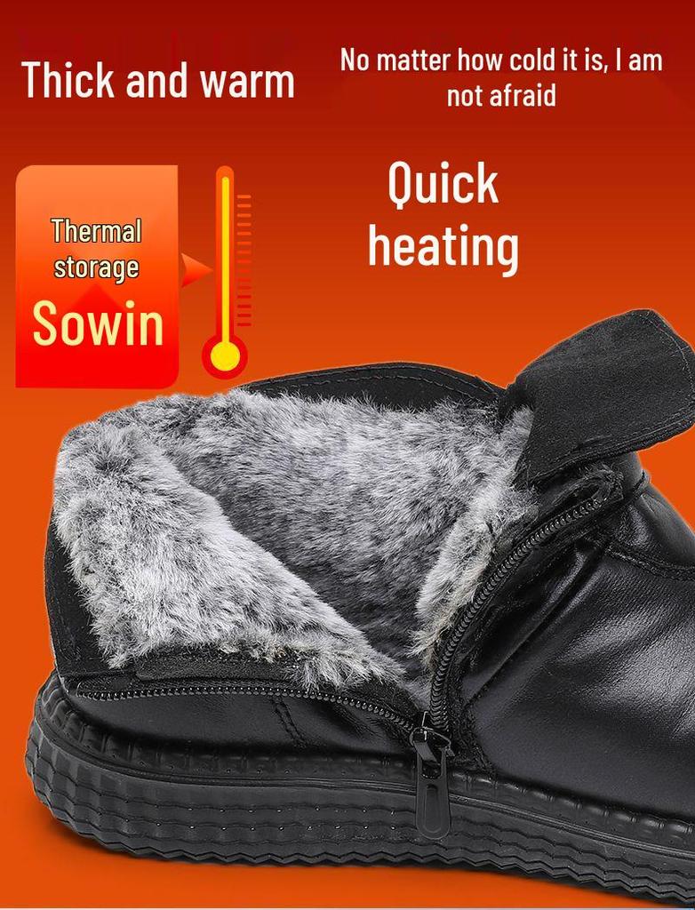 Women's Waterproof Plush Winter Shoes - Warm, Non-Slip, Soft Sole for Elderly