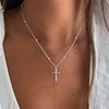925 Silver Cross Necklace Simple Style Pendant Choker Religious Jewelry for Women Exquisite Gift