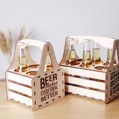 Cesta de Madera para Cerveza Picnic Portador de Cerveza Caja Soporte para Botellas de Cerveza Estilo Vintage Bolso para 4 o 6 Botellas Fiestas BYOB Barbacoas