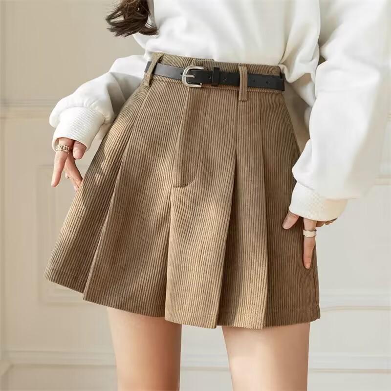 Women's High Waist Corduroy A-line Wide Leg Shorts - Autumn/Winter 2025 Collection