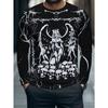 T-shirt Homme Manches Longues Ange Noir Crâne Épine Impression 3D Noir Blanc Streetwear Gothique Haut Décontracté