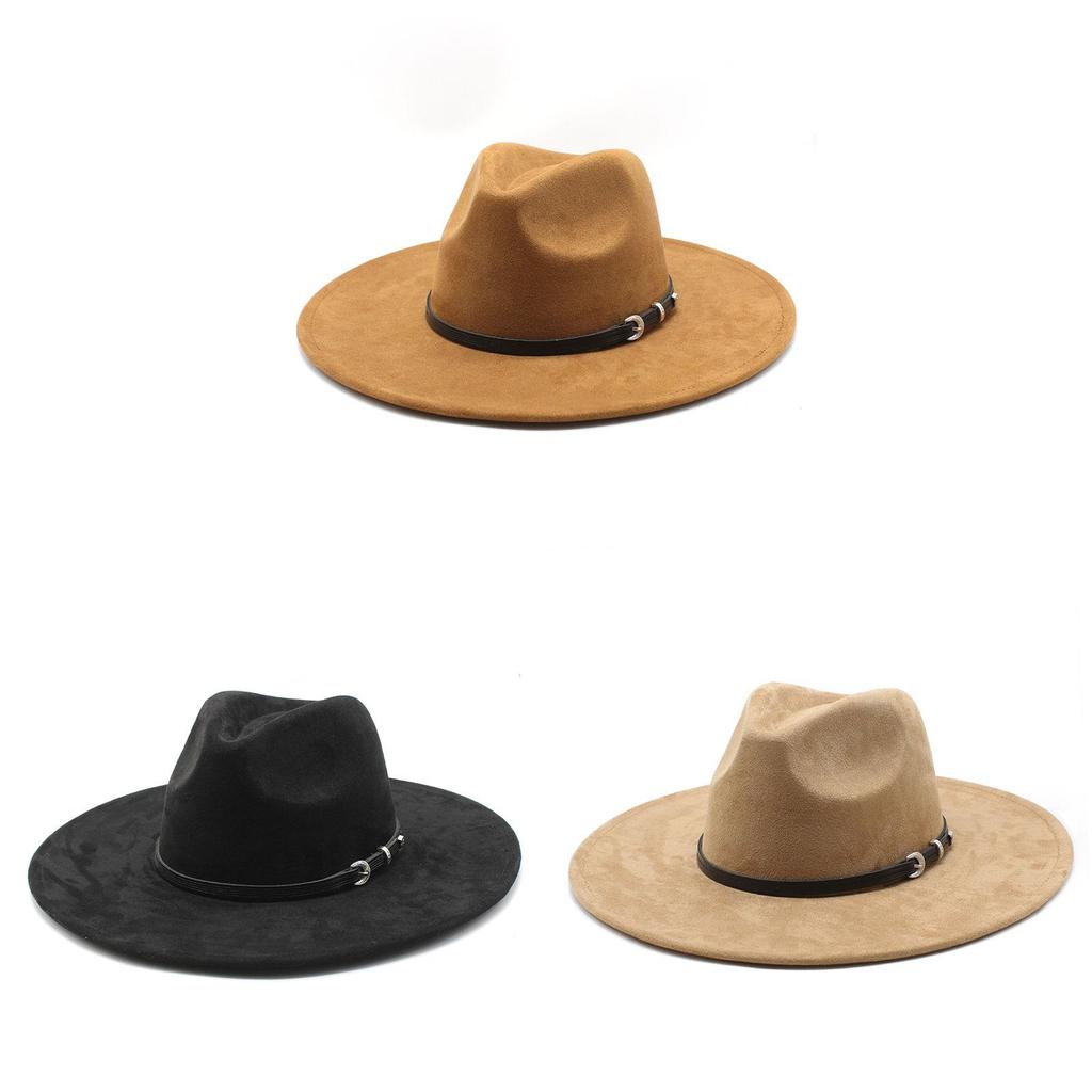Traditional Ethnic Style Fedora Hat With Suede Fabric And Wide Brim For Winter Wear