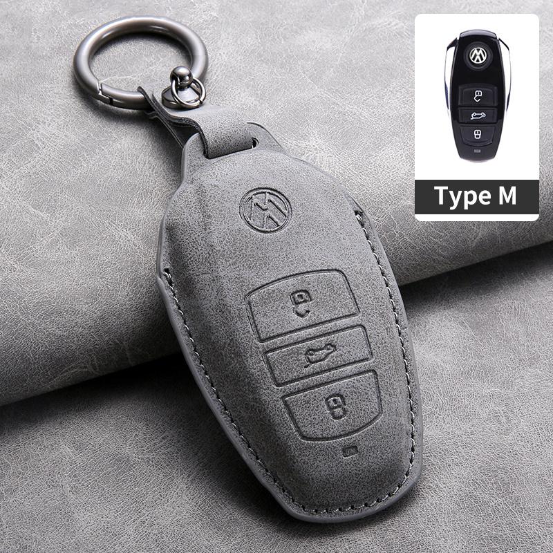 Suede Leather Car Key Case Shell Fob for VW Volkswagen Touareg 2011 2012 2013 2014 2015 2016 2017 2018 Auto Keychain AccessoriesNI1