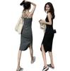 Medium and Long Suspender Dress, New Women's Split Ends In Summer, Thin Temperament, and Bottom Skirt Inside.