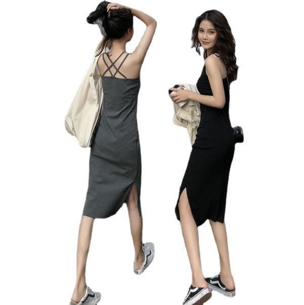 Medium and Long Suspender Dress, New Women's Split Ends In Summer, Thin Temperament, and Bottom Skirt Inside.