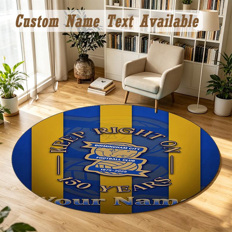 Round Rug Custom NameBIRMINGHAM CITY Football Pattern Non Slip Carpet Home Floor Decor