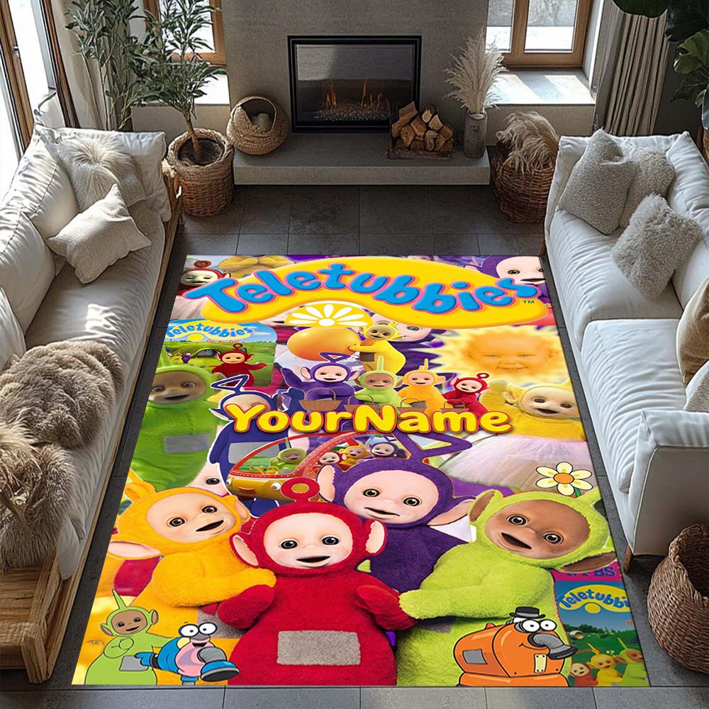 Teletubbies Customizable Name Floor Mat Design for Outdoor Game Room Study Room Kitchen Anti-slip Rug Anime Office Decor Birthday/Christmas Gift
