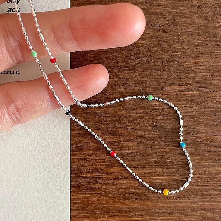 Dopamine Rainbow Bean Necklace: Women's High-End Round Bead Clavicle Chain