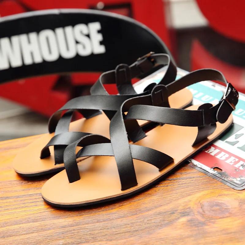 New Summer Men Sandals Leather Vintage Flat Beach Gladiator Sandals Shoes Breathable Men Flip Flops Sandals Roman Sandals Gladia