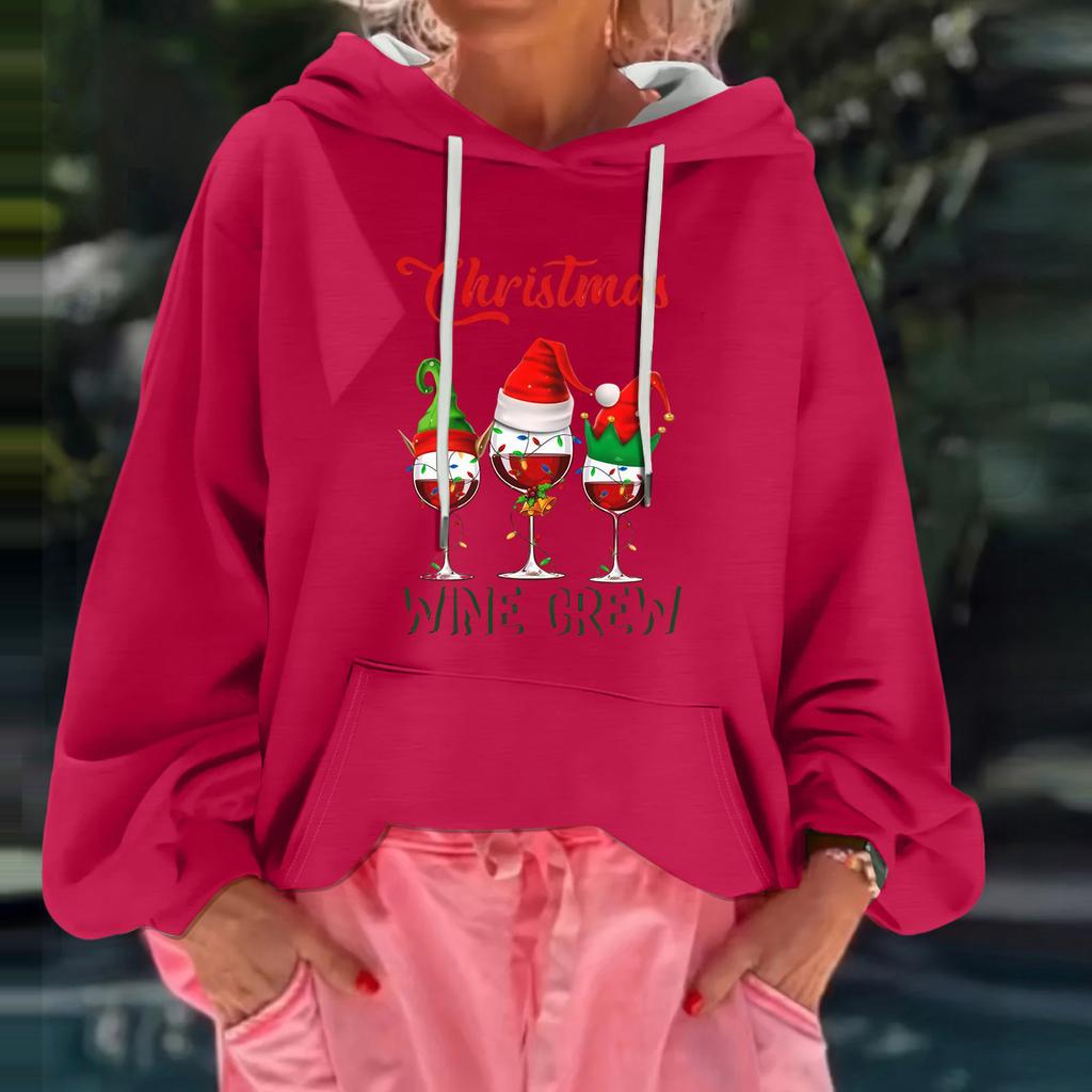 Women's Christmas Print Loose Casual Long Sleeve Hooded Sweatshirt