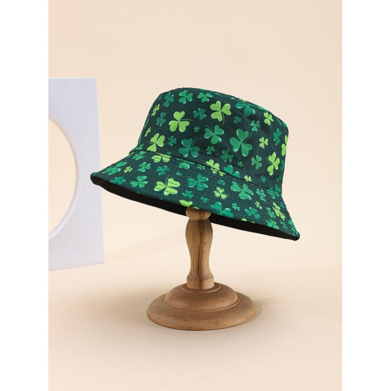 Fisherman's hat Children wear double-sided printing, simple, fresh, green, fashionable and versatile to show the face, young students, sunshade basi