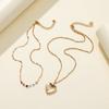 2 Pcs/set Women's Necklace Alloy Love Heart Shape Pendant Metal Color Diamond Clavicle Necklace