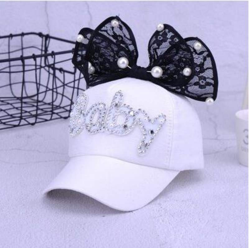 Baby Mädchen Baseballmütze Bowknot Buchstaben Perlen Dekoration Sonnenschirm Hut Kinderhüte