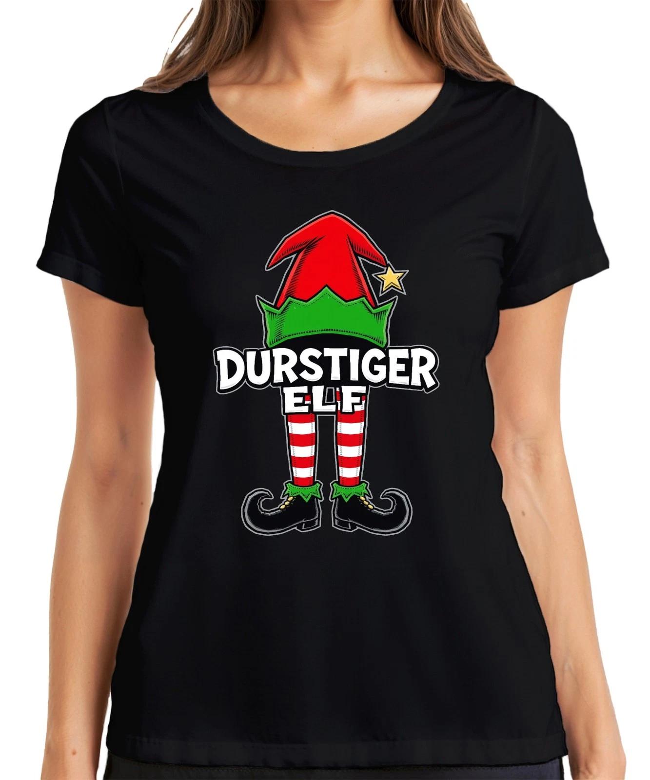 DURSTIGER ELF lustig Weihnachten Geschenk Weihnachtsfeier Elfen Damen T-Shirt XXXL