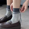 Autumn Lace-Up Mid-Calf Color Block Socks with Stylish Leather Shoes.