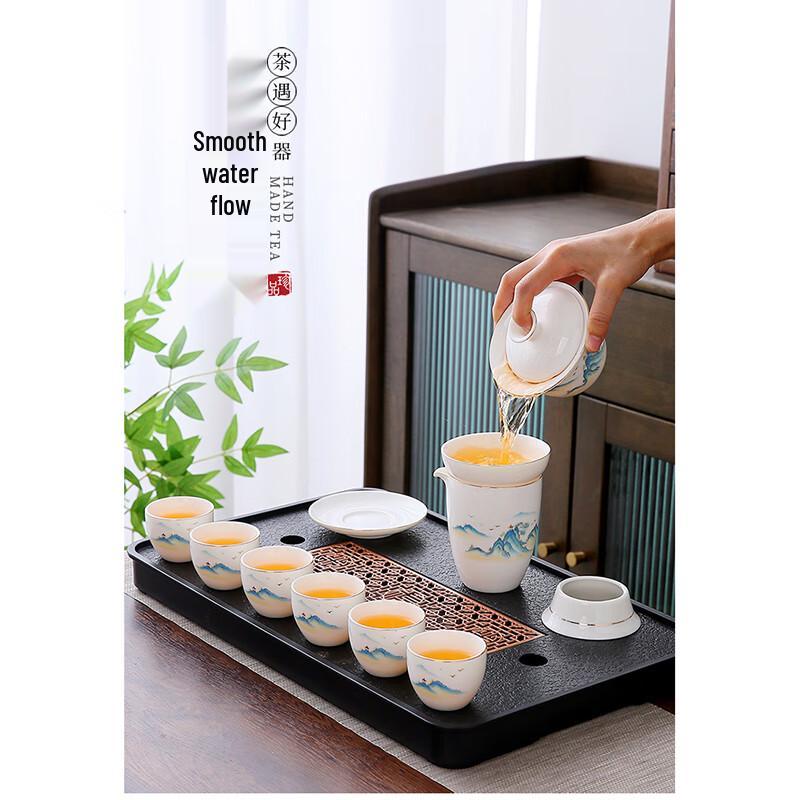 Woding Ceramic Suet Jade White Porcelain Kung Fu Tea Set