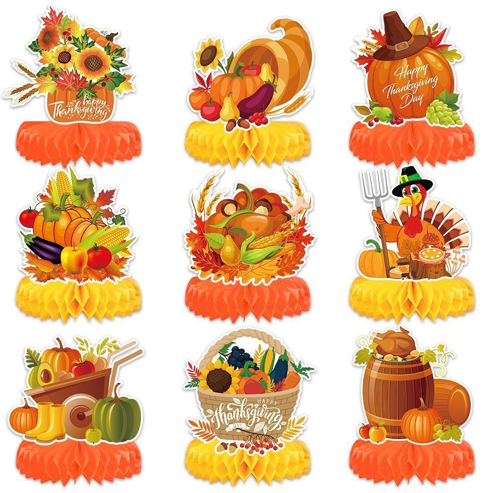 Thanksgiving Table Celebration Decor Honeycomb Pumpkin And Turkey Ornament Set