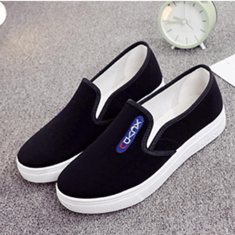 sapatos femininas women cute round toe black canvas anti skid spring slip on loafers student school blue shoes ab121