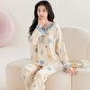 Niebieski Kwiat Piżama Zestaw Kobiety Piżamy Długie Rękawy Długie Spodnie Jesień Zima Słodkie Piżamy Przytulne Piżamy Miękkie Piżamy Dziewczęce Kawaii Piżamy