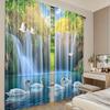 2pcs- Autumn natural forest landscape printed curtains, pole bag curtains, home decoration, room decoration