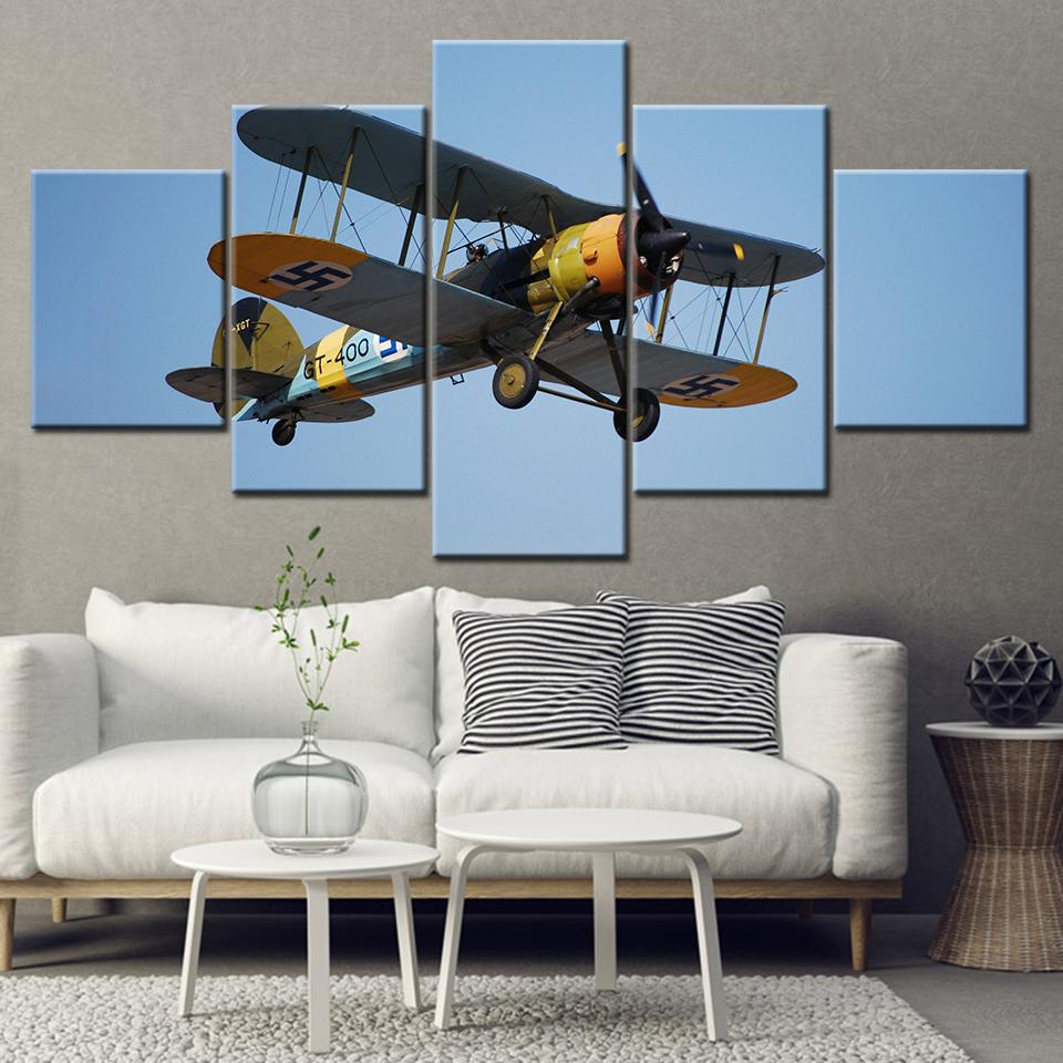 

Canvas Painting Airplane Stearman Model 75 Flying 5 Pieces Wall Art Painting Modular Wallpapers Poster Print Home Decor 20x35 20x45 20x55cm