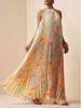 European & American Summer Resort Style Women's Lace-up Printed Pleated Dress