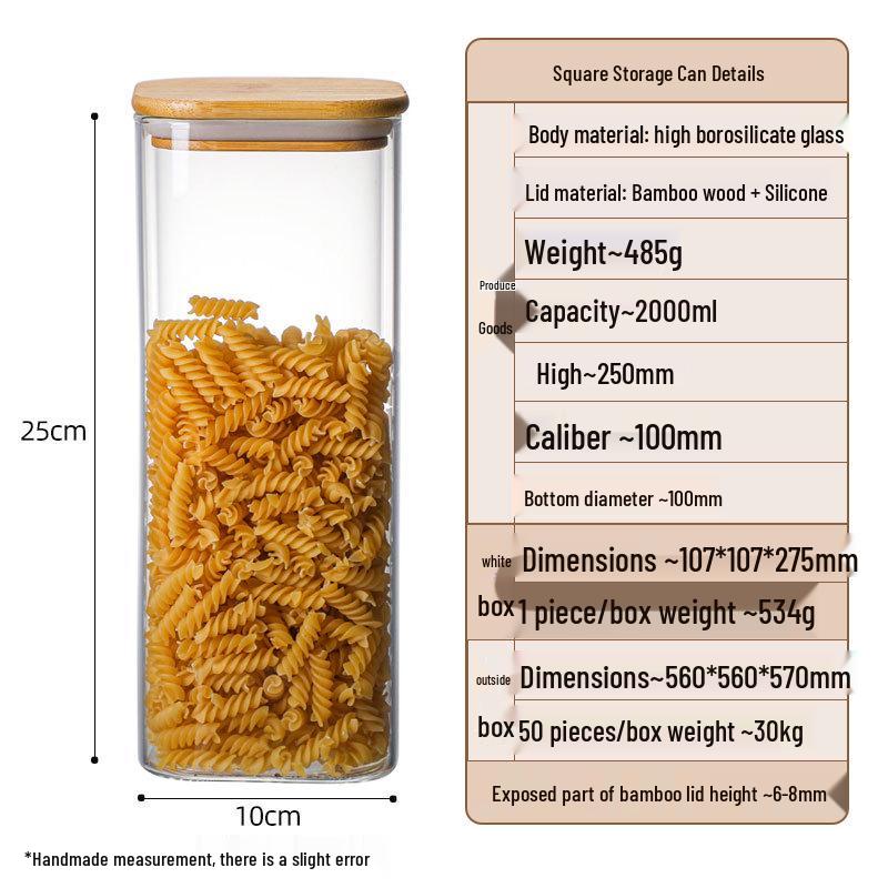 Square Borosilicate Glass Storage Jar for Coffee, Tea, Grains & Bracelets