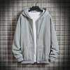 Men Hooded Jacket Zip-up Loose Sweatshirt Jacket Solid Color Casual