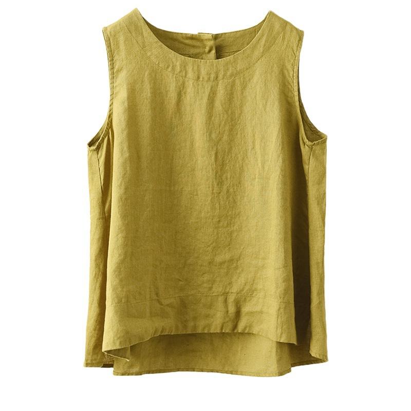 Summer Cotton Linen Artistic Loose Sleeveless Vest Top for Women Blouses & Shirts