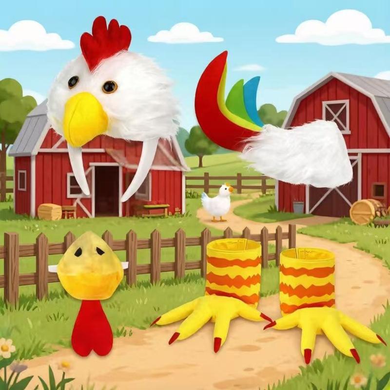Farm Bird Character Outfit for Adults, 5 Piece Chicken Costume Accessory Set with Soft Headpiece, Tail Piece, Beak Nose Detail and Footwear Sleeves