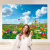Frühlings-Hintergrund Garten Blüte Blume Blauer Himmel Weiße Wolke Baby-Geburtstags-Deko Banner Foto-Hintergrund für Fotostudio