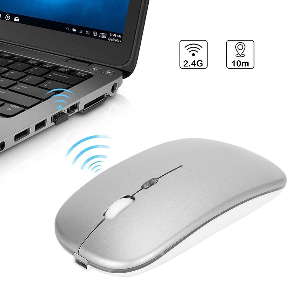 USB 2.4Ghz A2 Wireless Mouse Silent USB Mice for PC Laptop Office with 7 Color Light (Rechargeable)Silver
