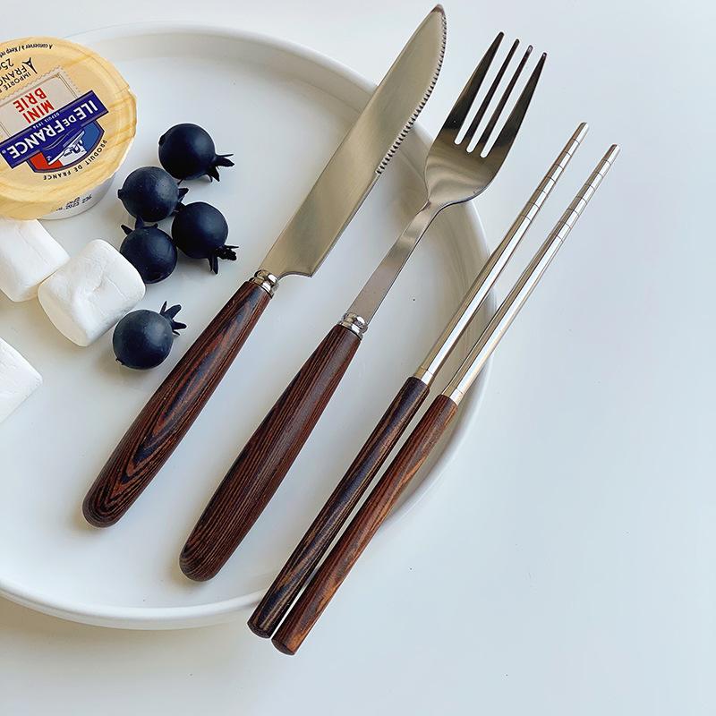 Korean household long-handled spoon, fork, stainless steel tableware ins western food steak knife 304 stainless steel chopsticks