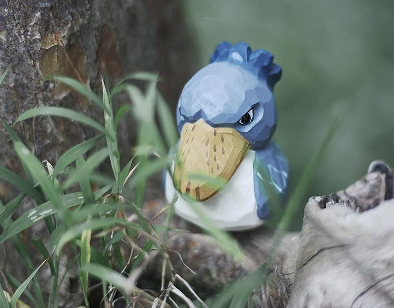 (hej!e) Shoebill Figurine, Baby Shoebill, Wooden Carving, Wooden Object, Scandinavian Decor, Interior Decoration, Doll, Handmade, Basswood, Small (Blu